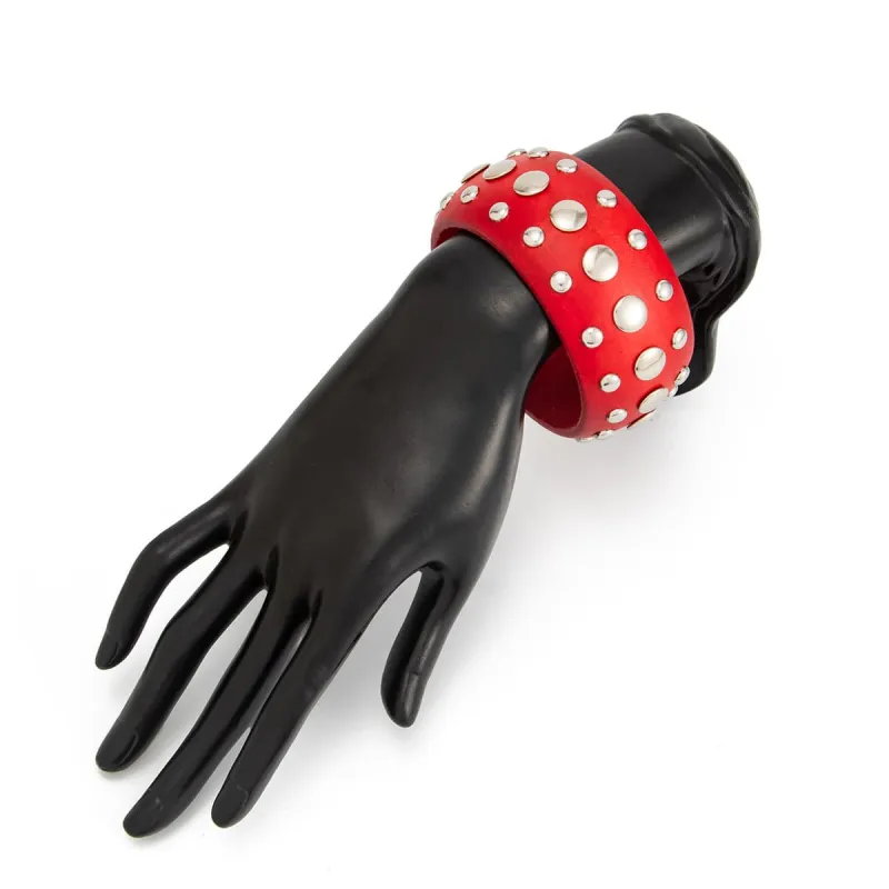 Red Wood & Silvertone Spot Layered Bangle made by Zulily