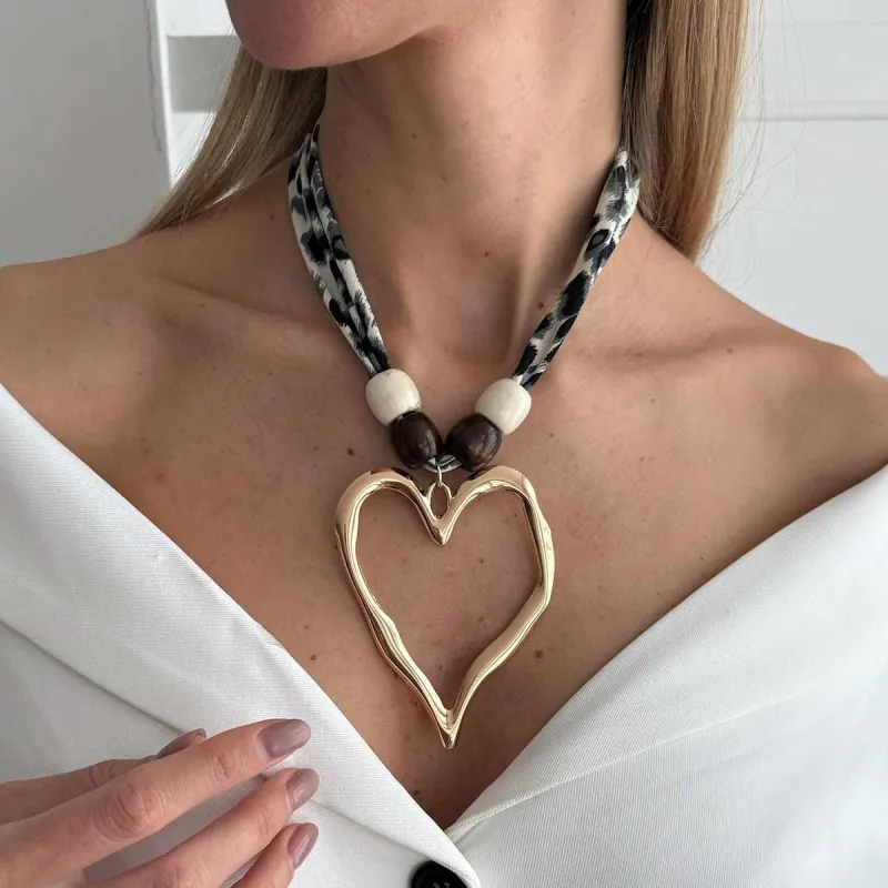 Polyster & White Wood Goldtone Open Heart Pendant Necklace made by Zulily