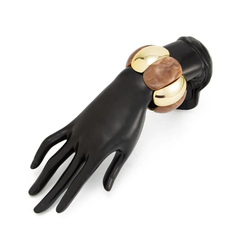 Light Coffee Resin & Goldtone Petals Stretch Bracelet made by Zulily