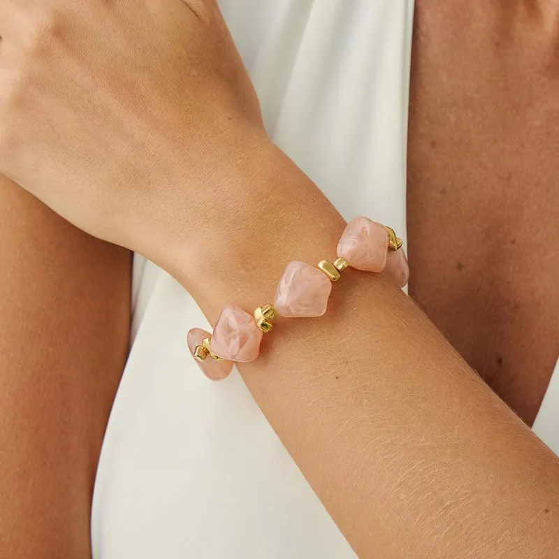 Pink Resin & Goldtone Beads Rhombus Station Stretch Bracelet made by Zulily