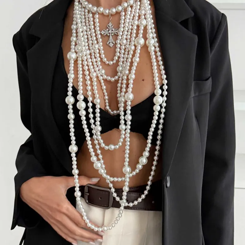 Pearl & Cubic Zirconia Silvertone Cross Pendant Tassel Statement Necklace made by Zulily