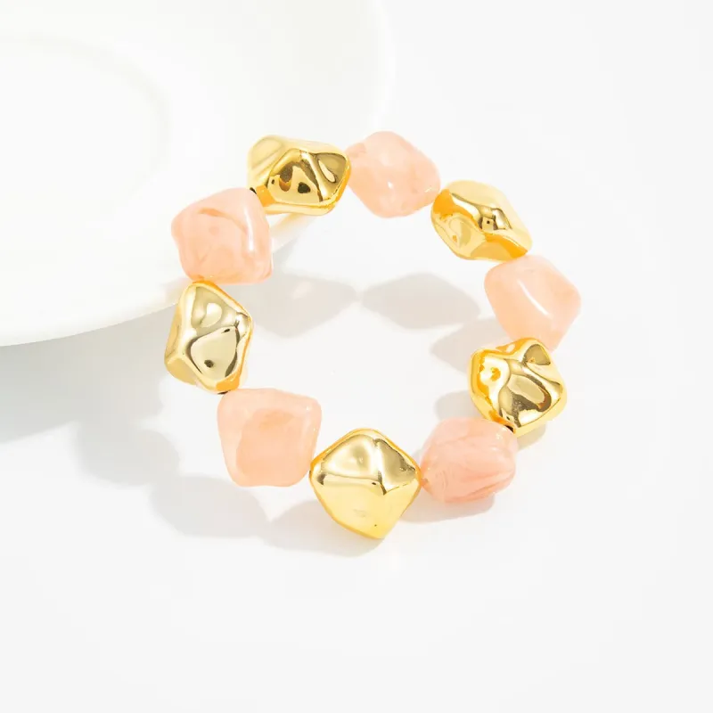 Pink Resin & Goldtone Irregular Beads Station Stretch Bracelet made by Zulily