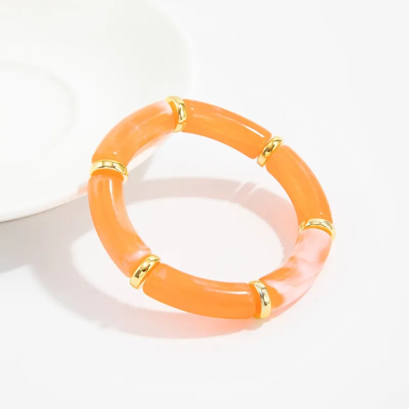 Orange Resin & Goldtone Sequin Joint Stretch Bracelet made by Zulily