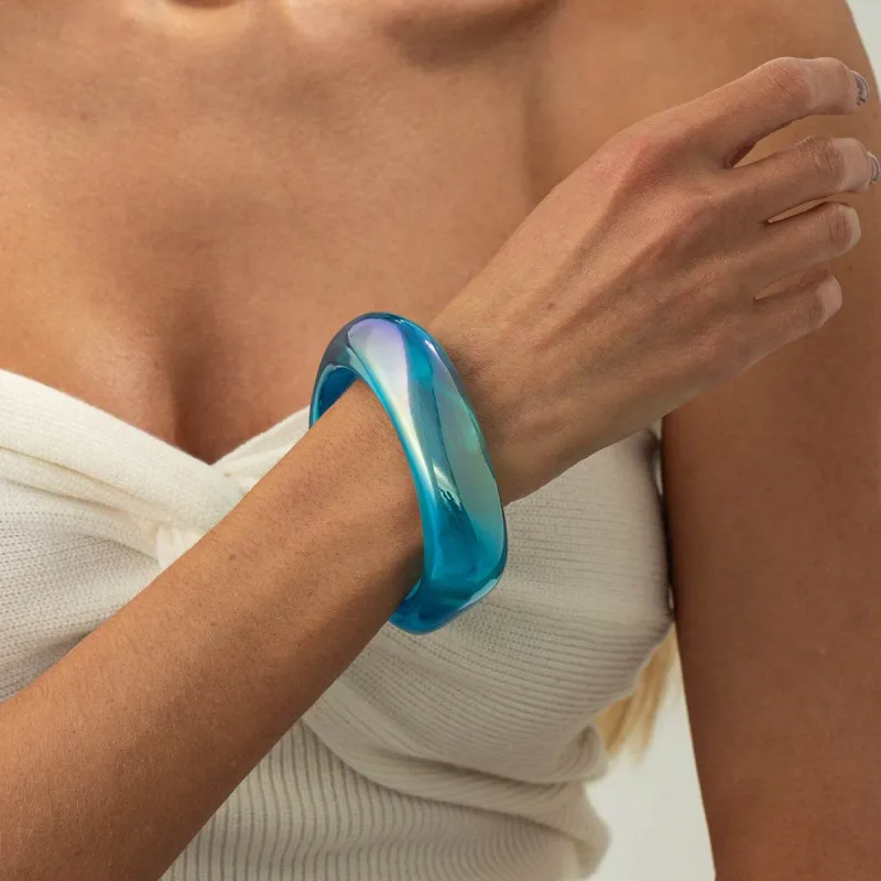 Iridescent & Blue Resin Uneven Bangle made by Zulily