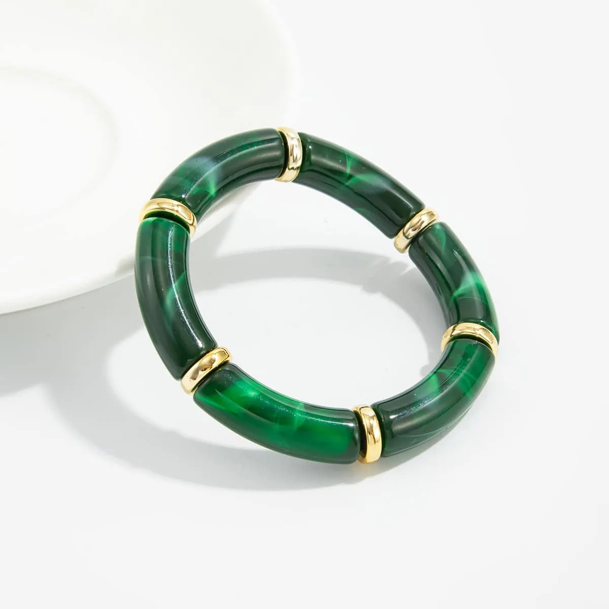 Green Resin & Goldtone Sequin Joint Stretch Bracelet sold by Zulily