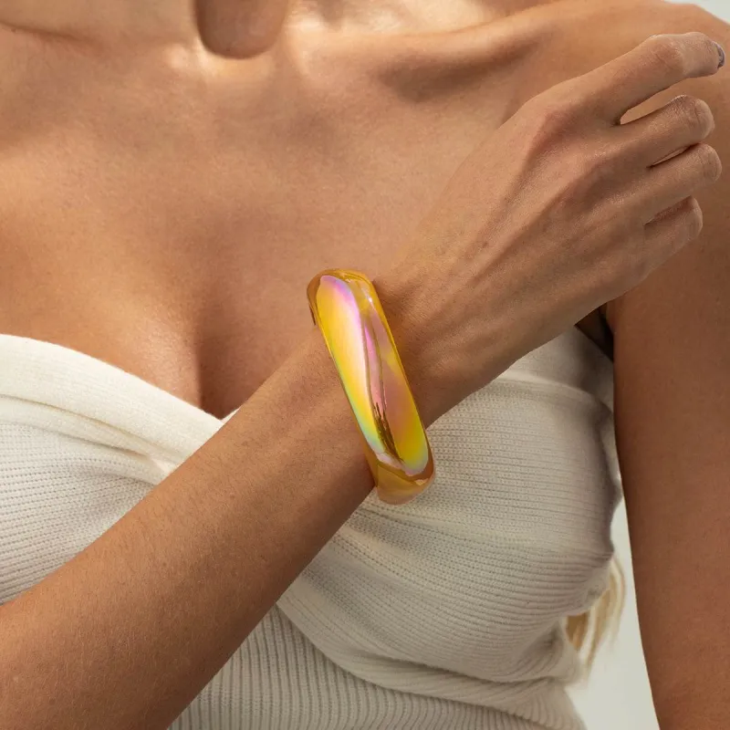 Iridescent & Yellow Resin Uneven Bangle made by Zulily