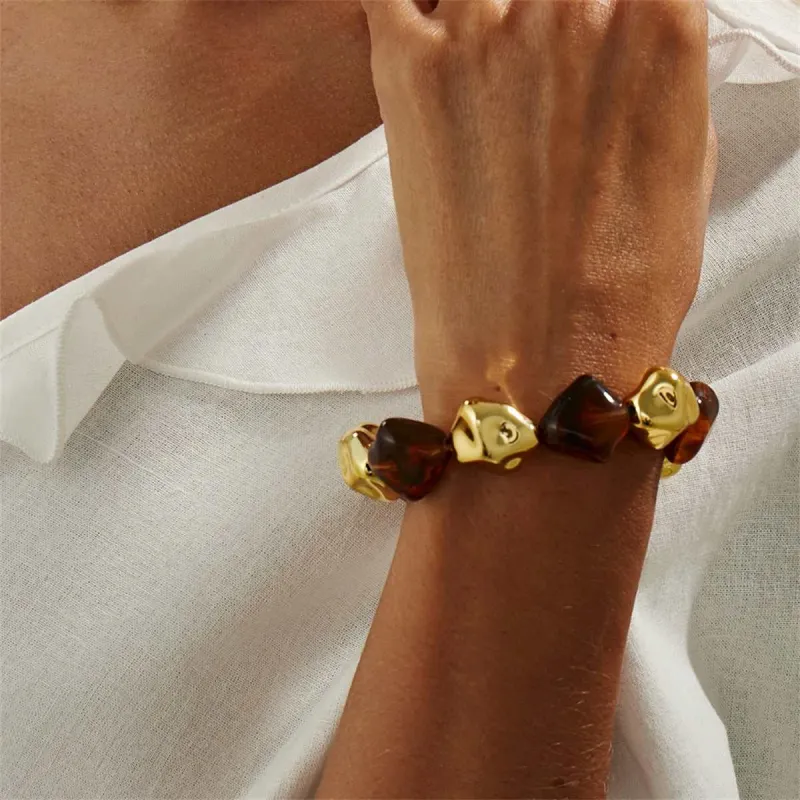 Coffee Resin & Goldtone Irregular Beads Station Stretch Bracelet made by Zulily