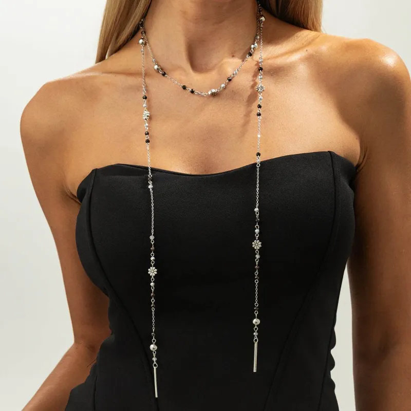 Colored Acrylic & Silvertone Bead Flower Station Long Necklace made by Zulily