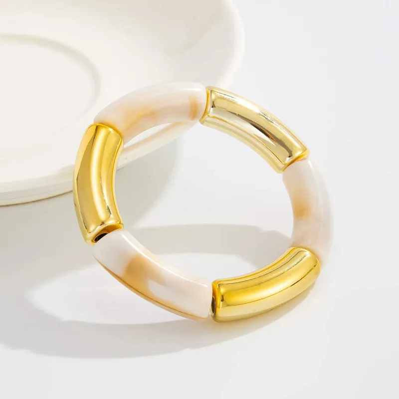 Beige Resin & Goldtone Joint Stretch Bracelet made by Zulily