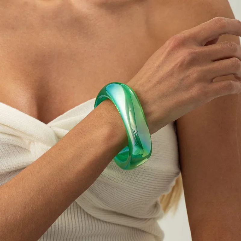 Iridescent & Green Resin Uneven Bangle made by Zulily