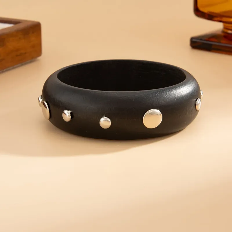 Black Wood & Silvertone Spot Station Bangle made by Zulily