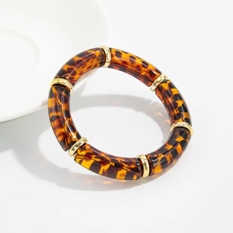 Amber Resin & Goldtone Sequin Leopard Print Joint Stretch Bracelet made by Zulily