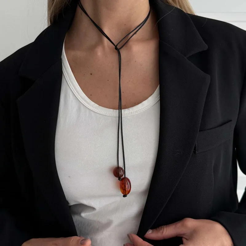 Brown Resin & Polyster Dual-Drop Long Necklace made by Zulily