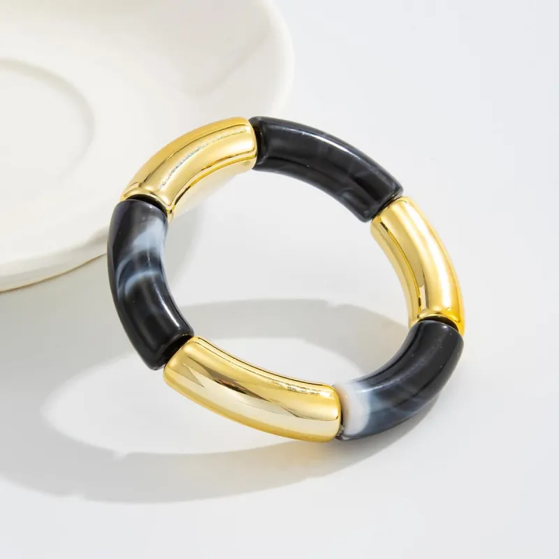 Black Resin & Goldtone Joint Stretch Bracelet made by Zulily