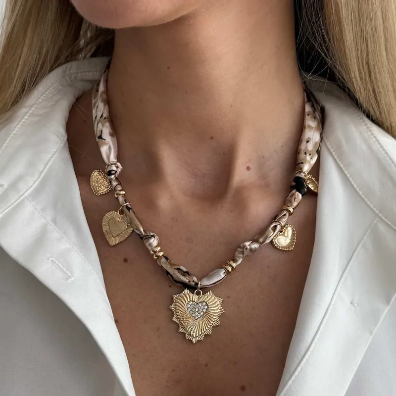 Cubic Zirconia & Polyster Goldtone Heart Station Necklace made by Zulily