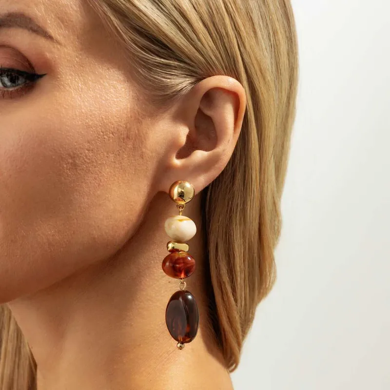 Amber Resin & Goldtone Tiered Irregular Beads Dangle Earrings made by Zulily