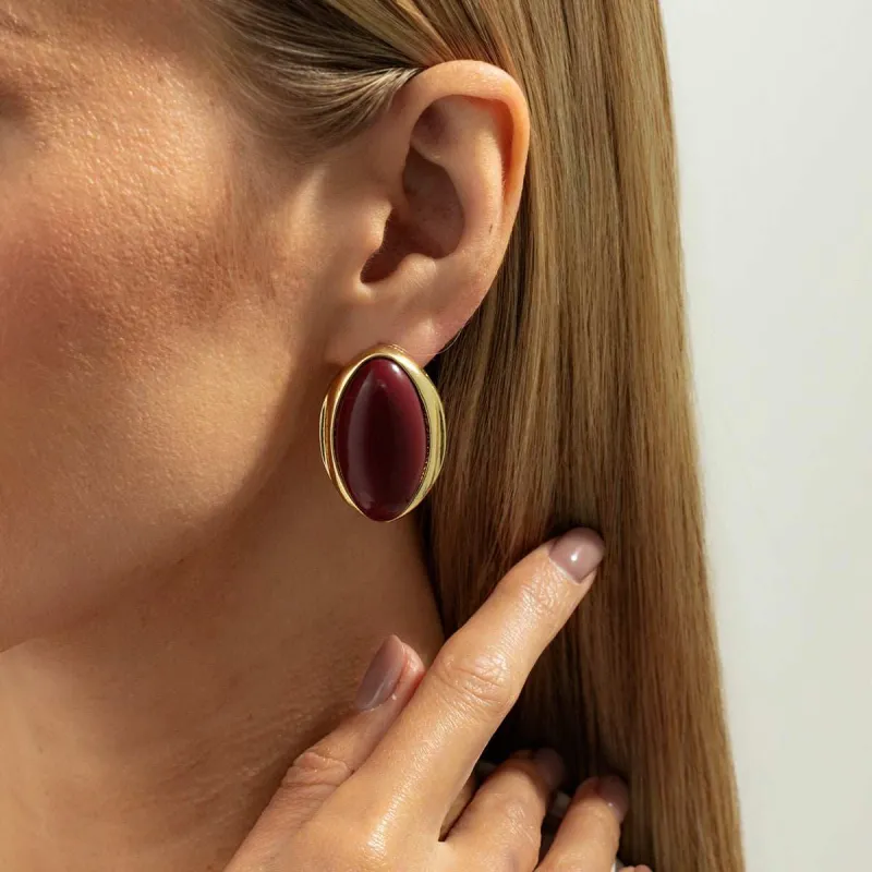 Brown Resin & Goldtone Oval Stud Earrings made by Zulily