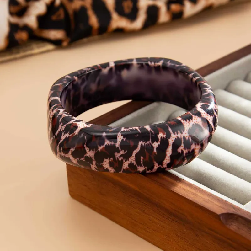 Gray Leopard Print Irregular Resin Bangle made by Zulily
