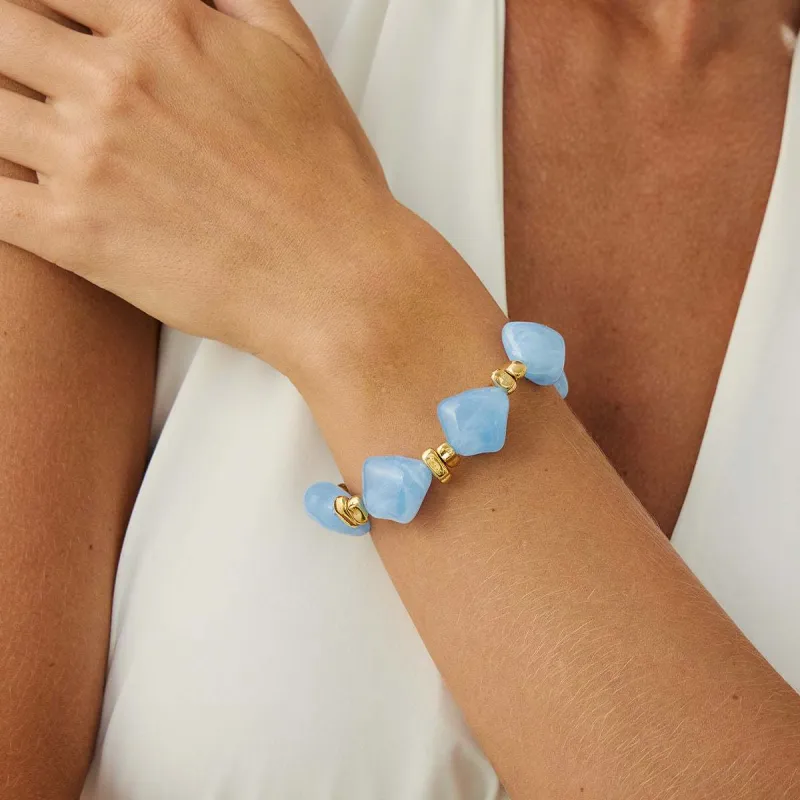 Blue Resin & Goldtone Beads Rhombus Station Bracelet made by Zulily