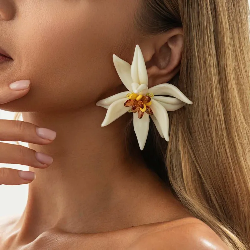 Colored Acrylic & White Resin Goldtone Flower Statement Earrings made by Zulily