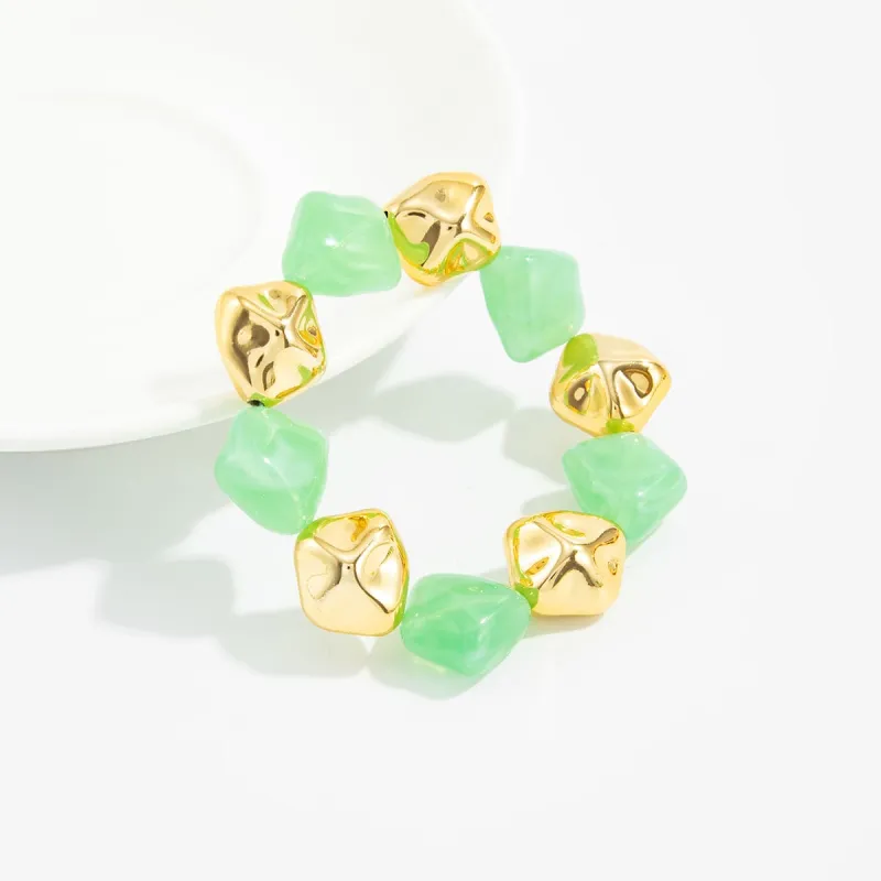 Green Resin & Goldtone Irregular Beads Station Stretch Bracelet made by Zulily