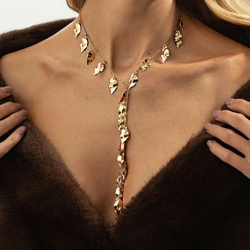 Goldtone Hammered Leaves Drop Necklace made by Zulily