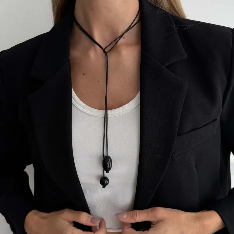 Black Resin & Polyster Dual-Drop Long Necklace made by Zulily
