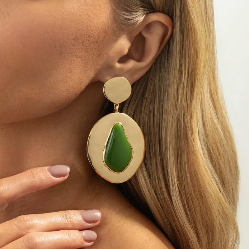 Green Resin & Goldtone Drop-Inside-Round Dangle Earrings made by Zulily
