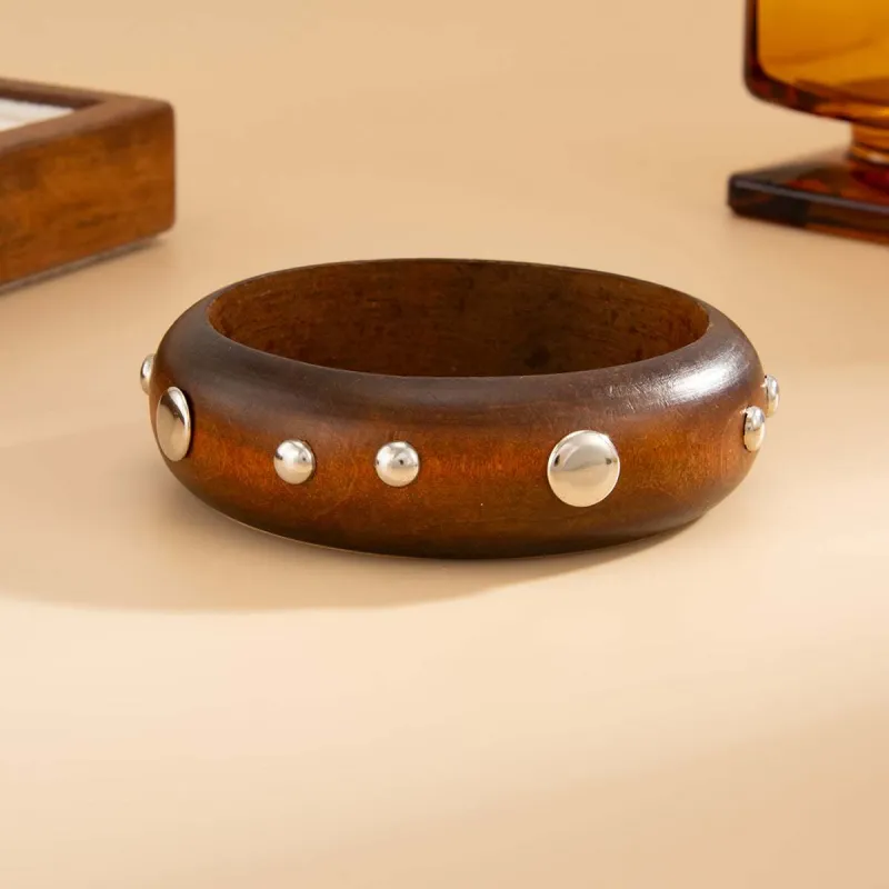 Brown Wood & Silvertone Spot Station Bangle made by Zulily