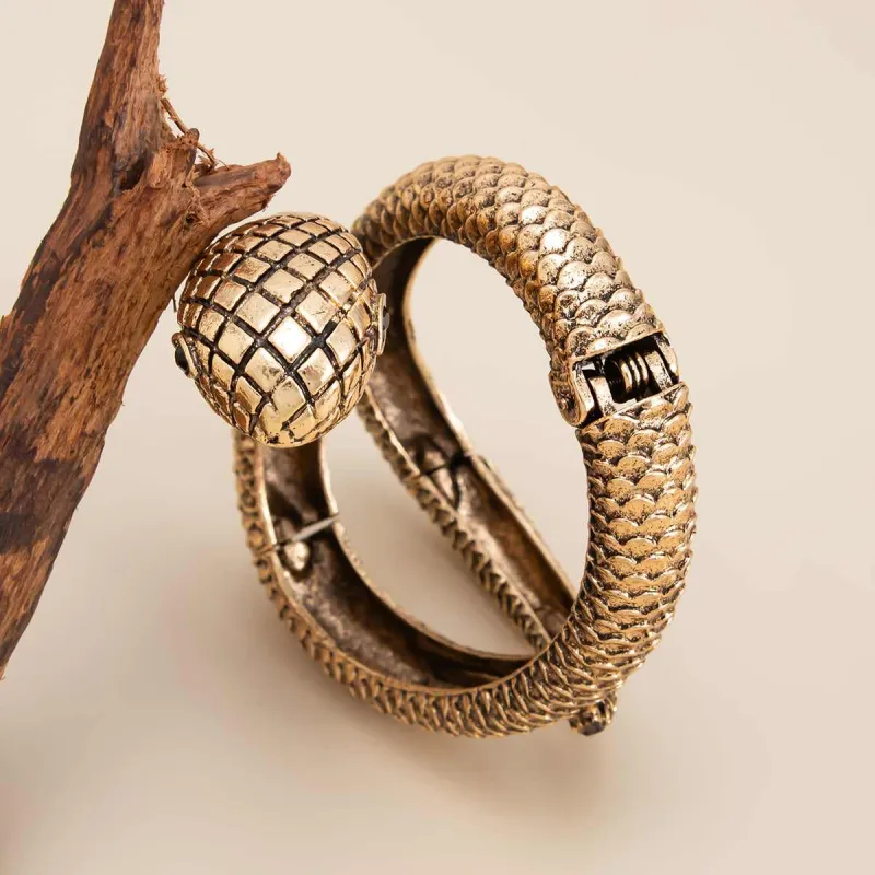 Cubic Zirconia & Goldtone Textured Snake Layered Bangle made by Zulily