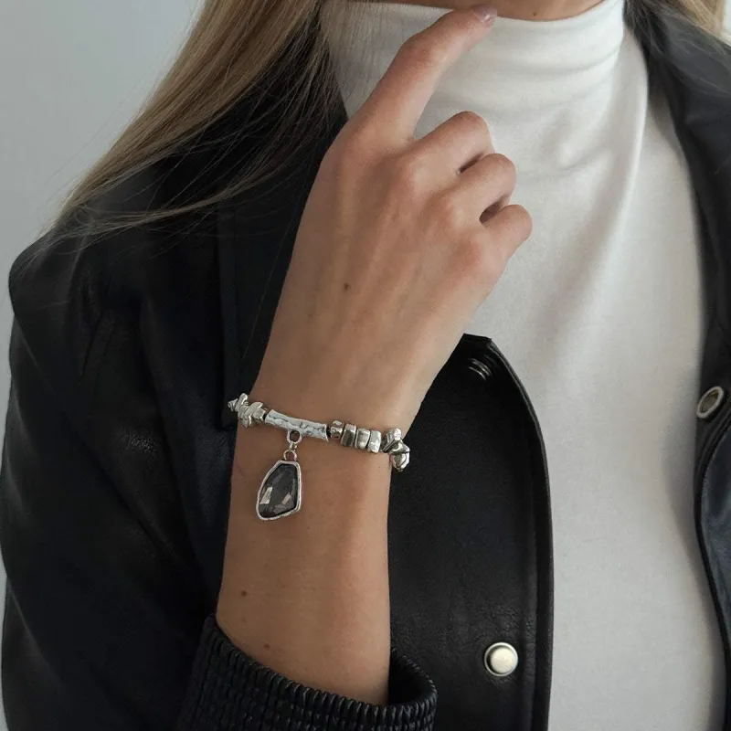 Gray Crystal & Silvertone Beads Irregular Charm Stretch Bracelet made by Zulily