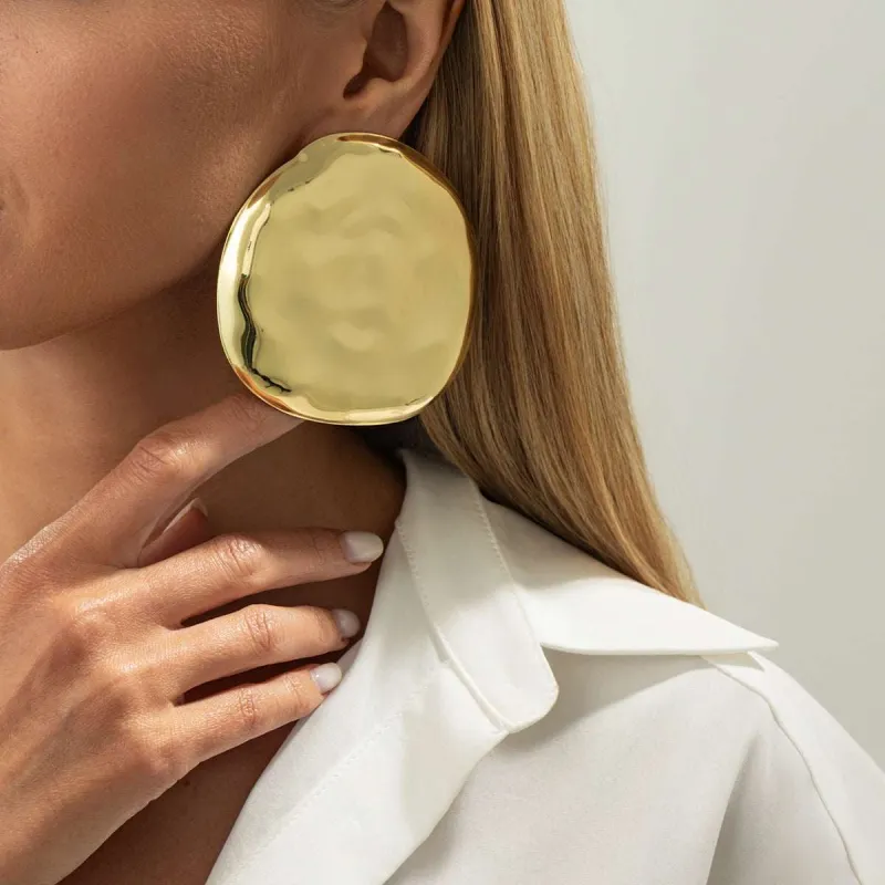 Goldtone Hammered Round Statement Earrings made by Zulily