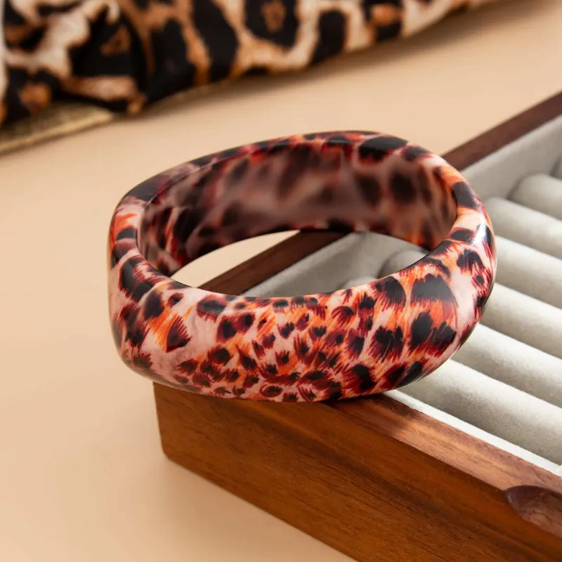 Coffee Leopard Print Irregular Resin Bangle made by Zulily