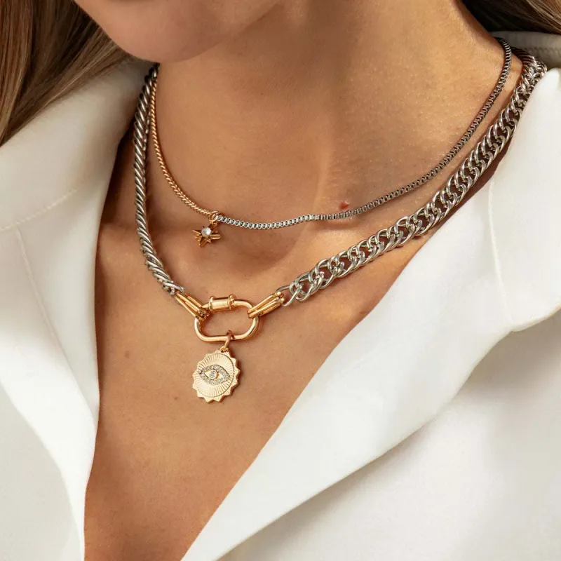 Cubic Zirconia & Two Tone Eye Pendant Layered Necklace made by Zulily
