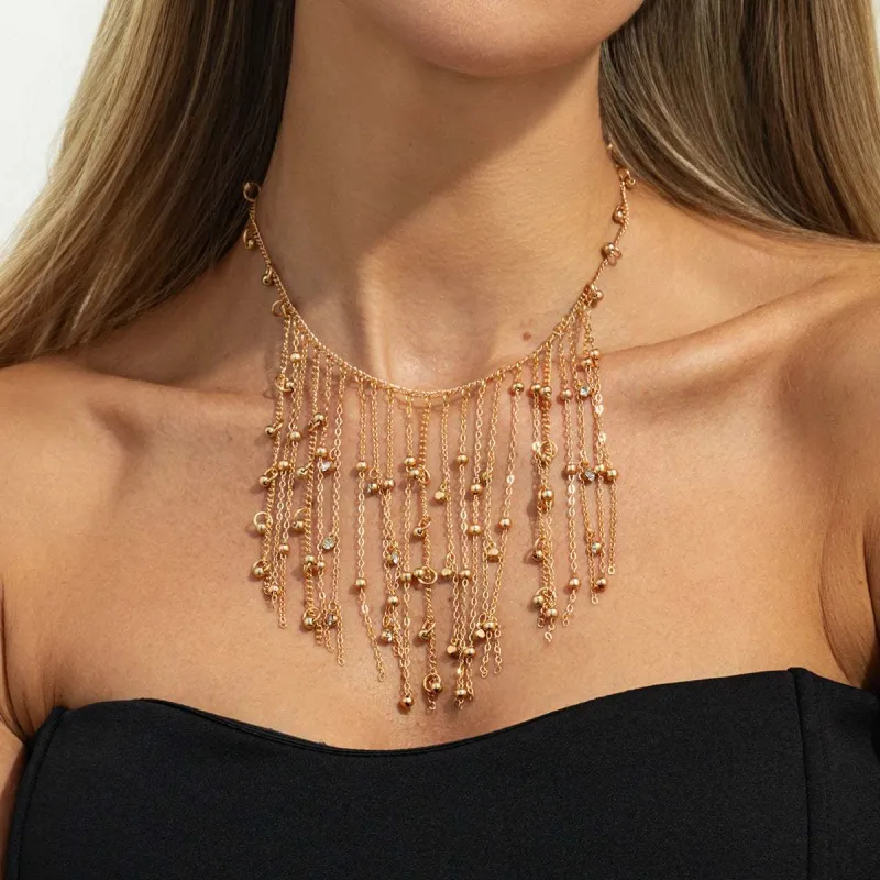 Cubic Zirconia & Goldtone Beaded Tassel Collar Necklace made by Zulily