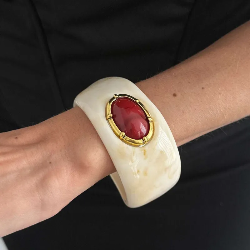 Beige Resin & Goldtone Oval Bangle Bracelet made by Zulily