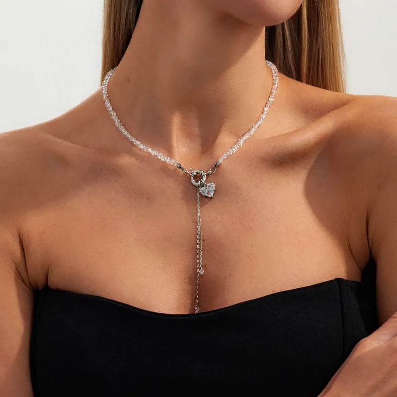 Clear Crystal & Acrylic Silvertone Heart Pendant Tassel Toggle Necklace made by Zulily