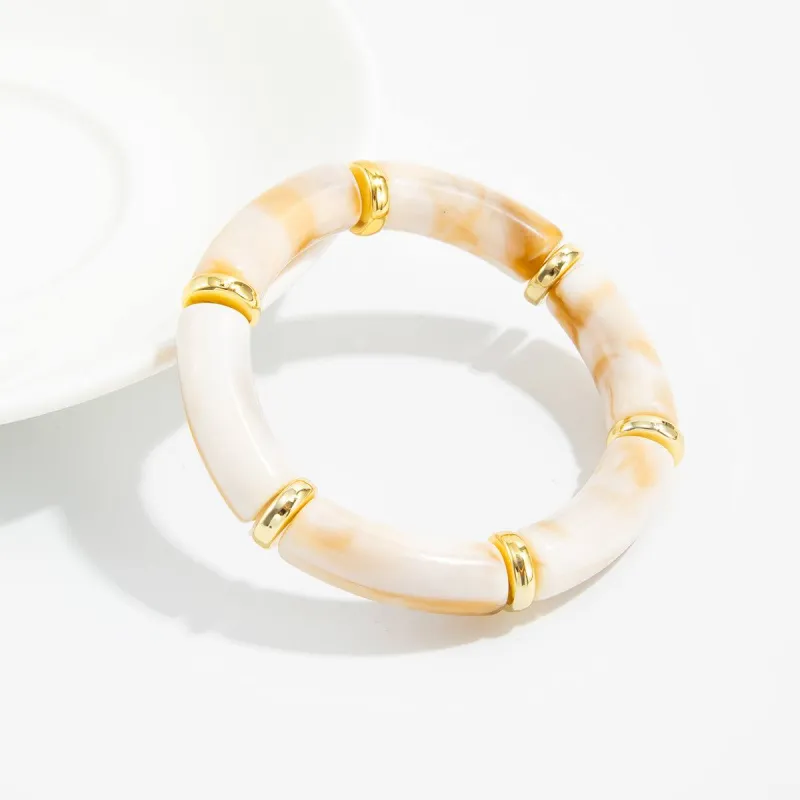 Beige Resin & Goldtone Sequin Joint Stretch Bracelet made by Zulily