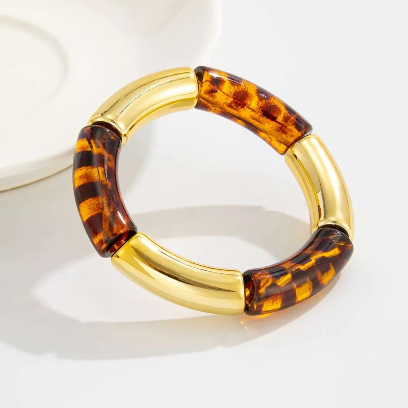 Amber Resin & Goldtone Leopard Print Joint Stretch Bracelet made by Zulily