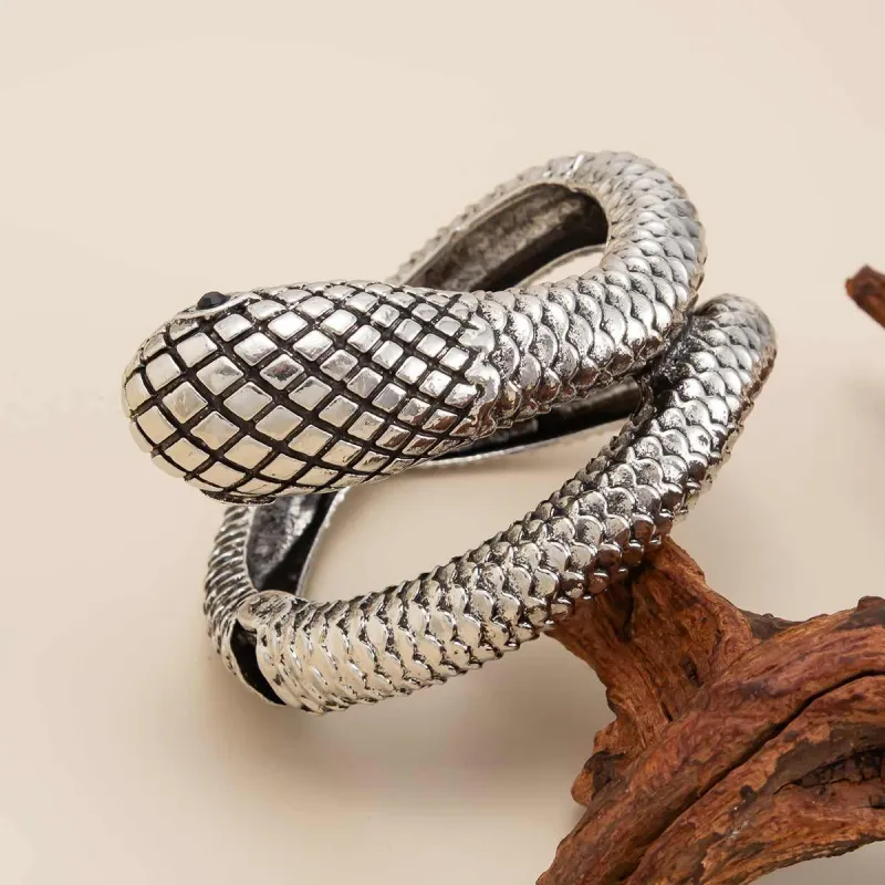 Cubic Zirconia & Silvertone Textured Snake Layered Bangle made by Zulily