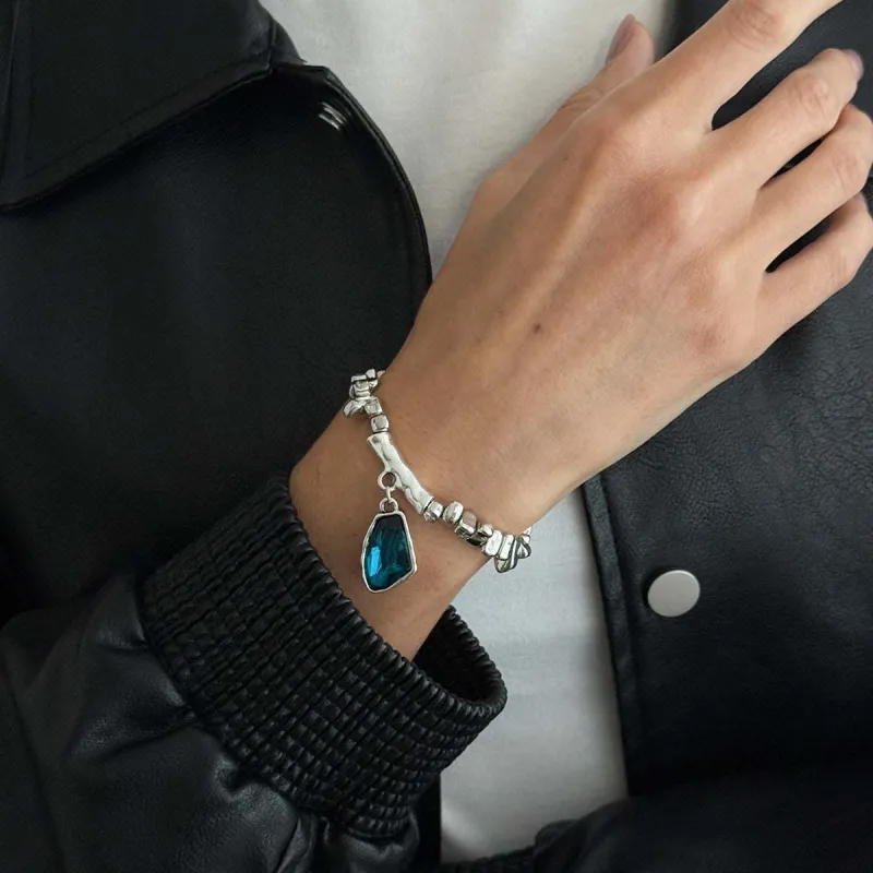 Blue Crystal & Silvertone Beads Irregular Charm Stretch Bracelet made by Zulily