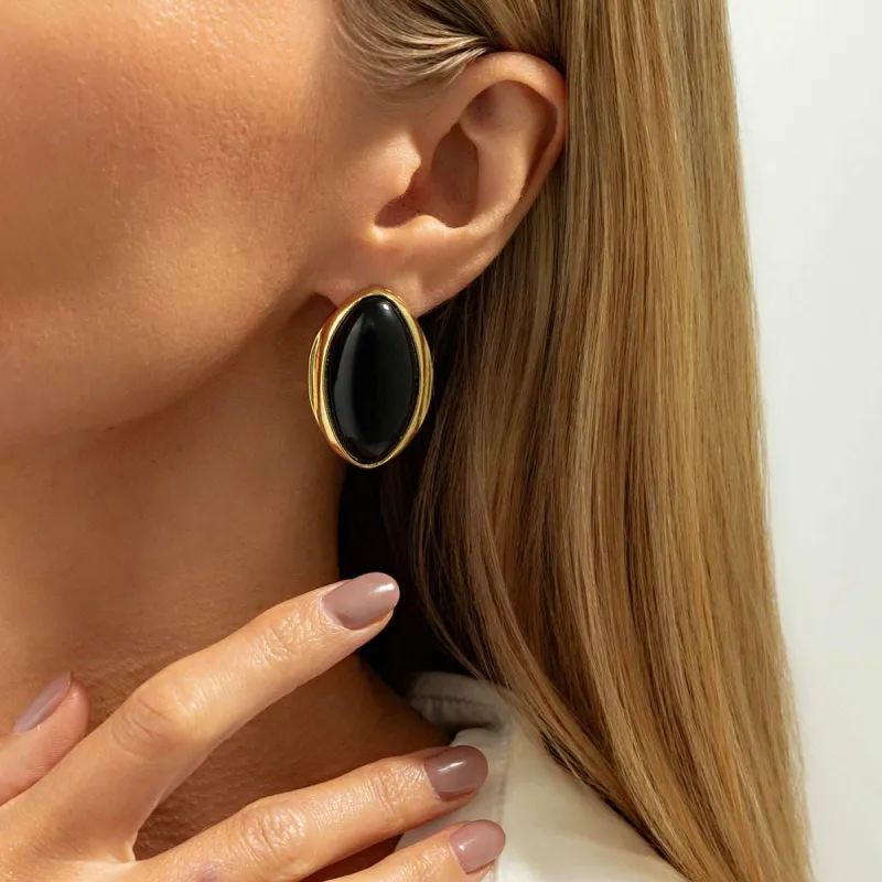 Black Resin & Goldtone Oval Stud Earrings made by Zulily