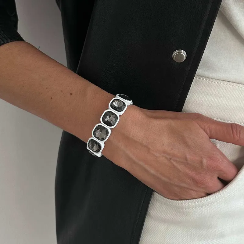 Crystal & White Enamel Square Station Tennis Bracelet made by Zulily