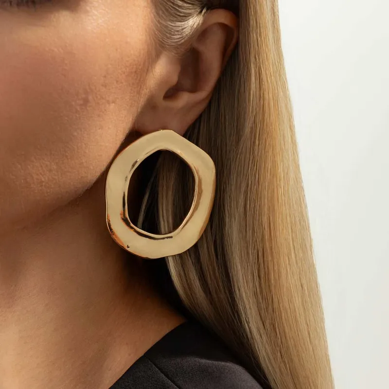 Goldtone Uneven Open Round Stud Earrings made by Zulily