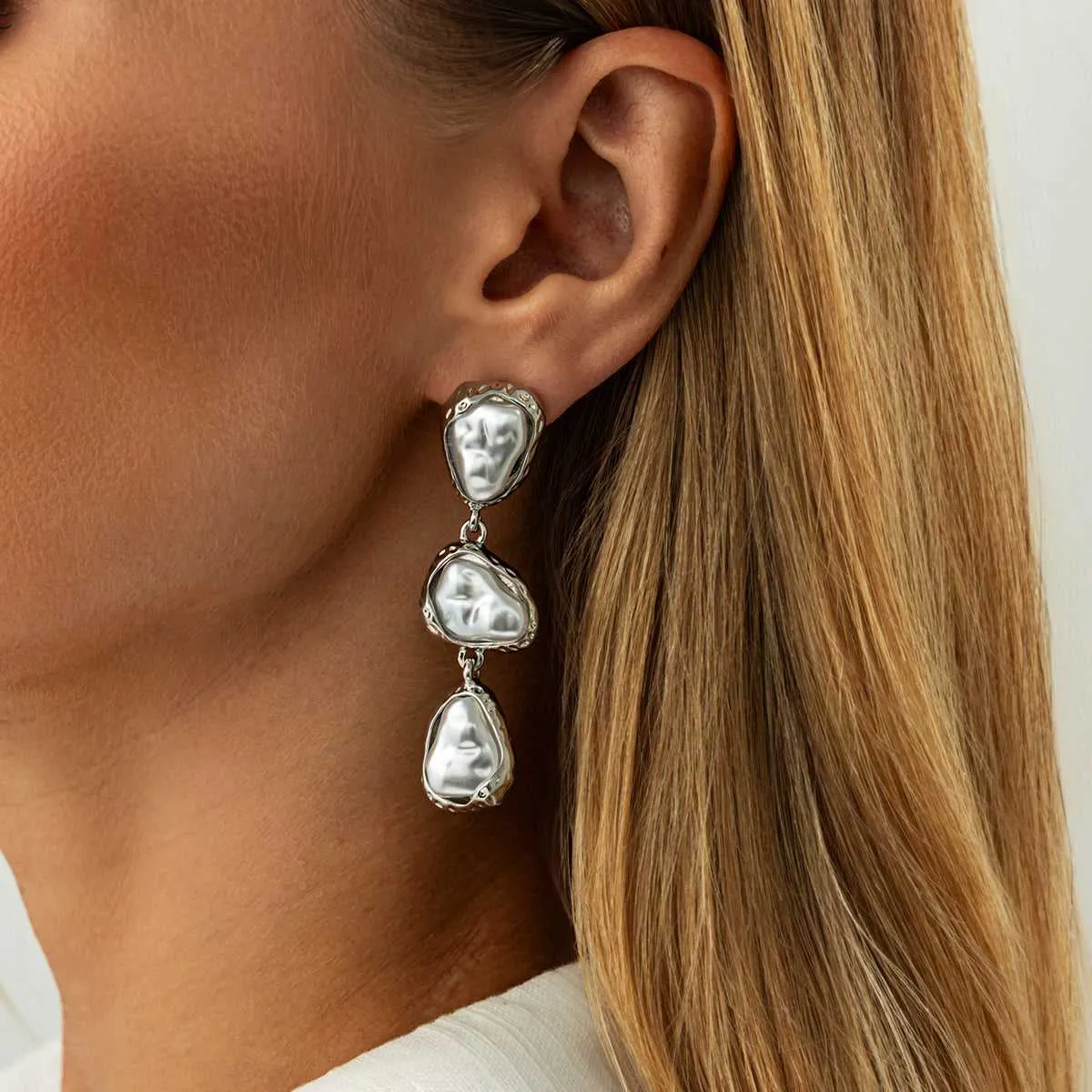Baroque Pearl & Silvertone Tiered Dangle Earrings sold by Zulily