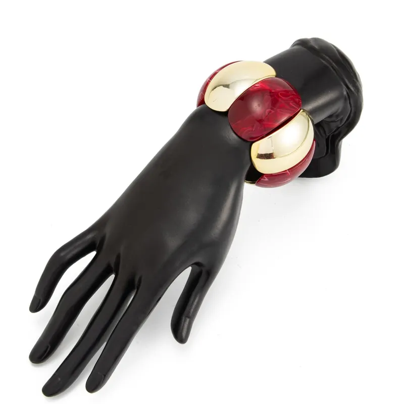 Dark Red Resin & Goldtone Petals Stretch Bracelet made by Zulily