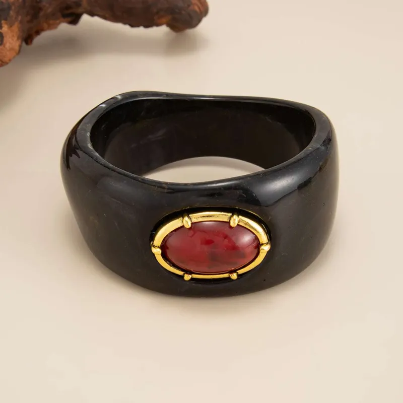 Black Resin & Goldtone Oval Bangle Bracelet made by Zulily