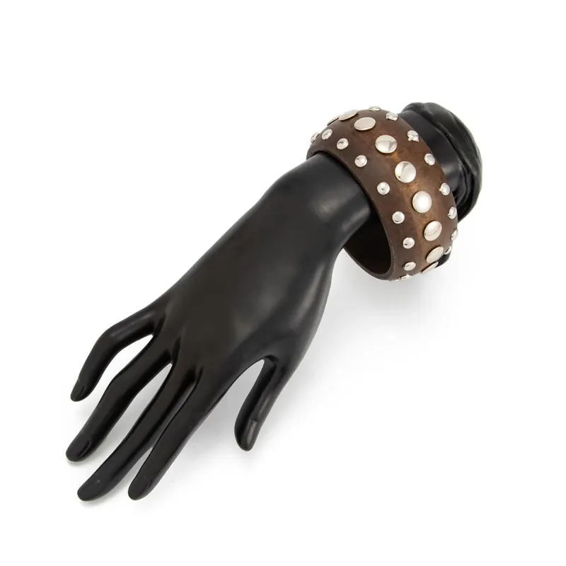 Brown Wood & Silvertone Spot Layered Bangle made by Zulily