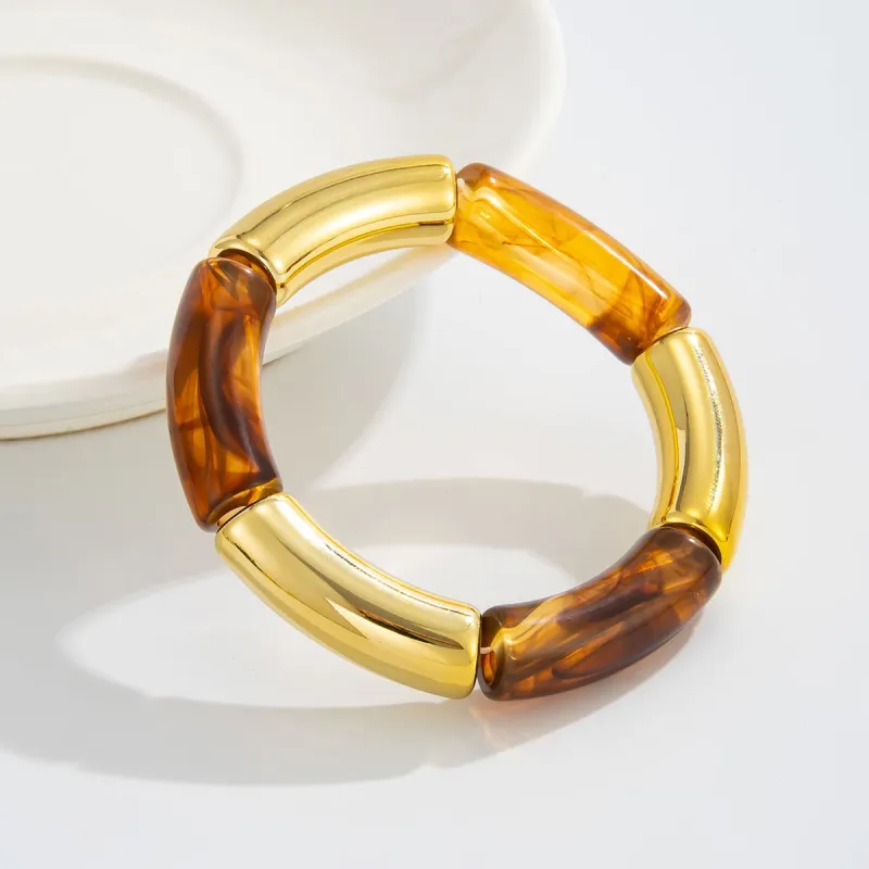 Amber Resin & Goldtone Joint Stretch Bracelet made by Zulily