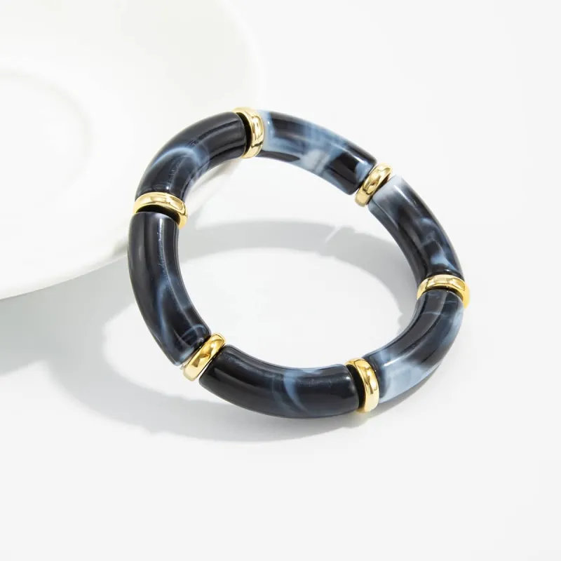 Black Resin & Goldtone Sequin Joint Stretch Bracelet made by Zulily